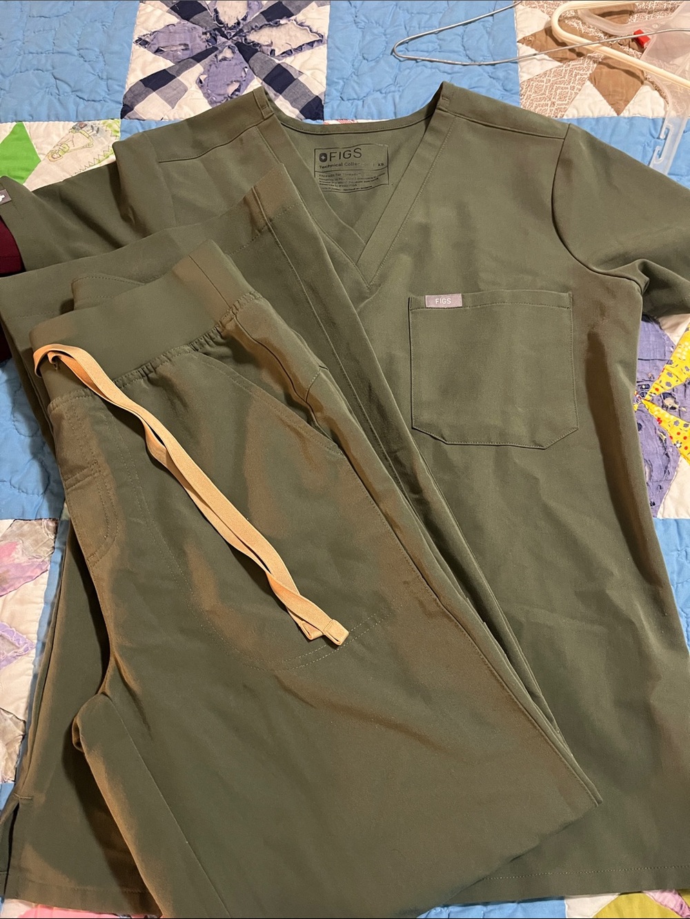 FIGS  Olive Green Scrub Top and Pants Set